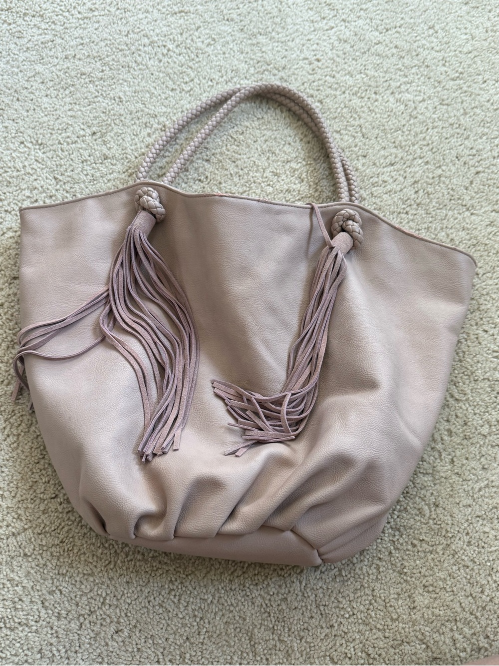 Women’s Taupe Fringe Tote Bag - Soft Pebbled Leather-  see last pics
